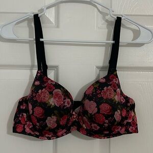 Victoria's Secret body by Victoria Black and Pink Rose Pattern Bra Sz 36C